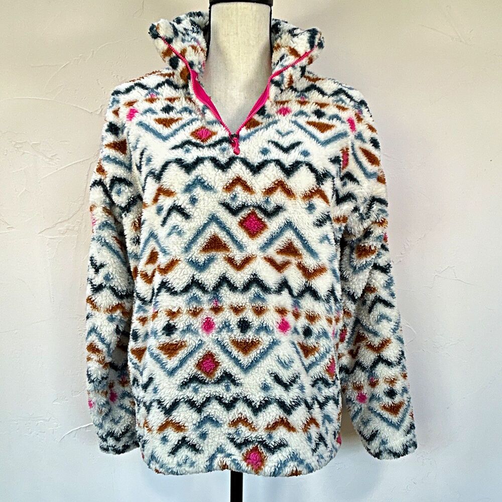Eddie Bauer Fluffy Fleece Geometric Aztec 1/4 Zip Pullover Jacket Womens S
